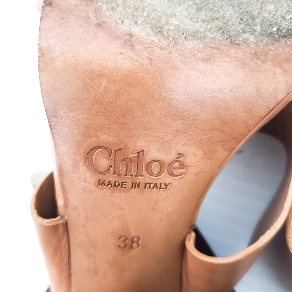 Chloe Camel and Brown Block Heel Sandal - Picture 8 of 8
